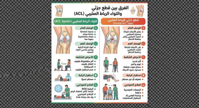 الفرق بين قطع جزئي والتواء الرباط الصليبي
