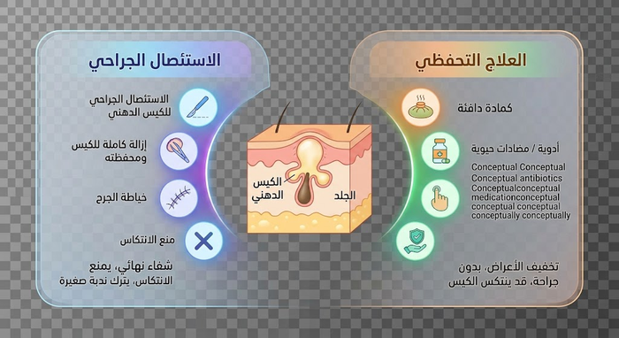 العلاج التحفظي مقابل الاستئصال الجراحي للكيس الدهني